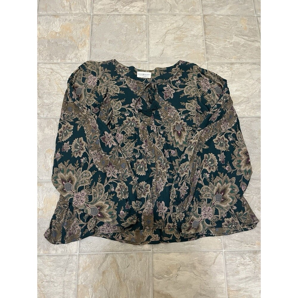 Denim & Supply Ralph Lauren Floral Paisley Tassel Peasant Blouse Boho Hippie L
